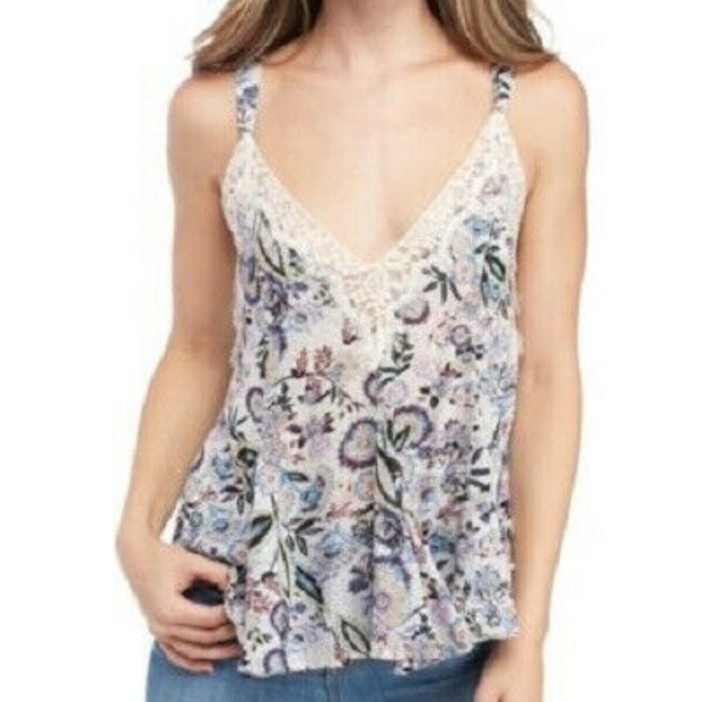 Free‎ people infinite love cami multi floral eyelash lace tank top